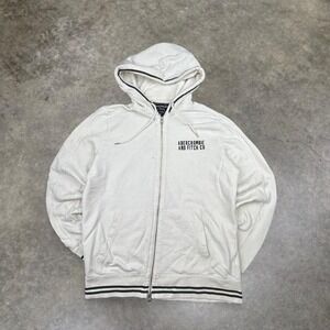 Abercrombie & Fitch White Full-Zip Hoodie Minimal Chest Logo Mens Y2K
